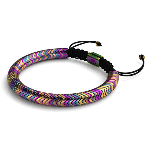 Serpentin | Arc-en-ciel Hématite x Licorne Argent | Bracelet Double Vague